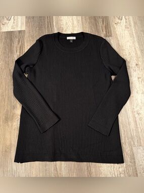 St. John Sport Classic Black Ribbed Crewneck Knit Sweater Women’s Size Large